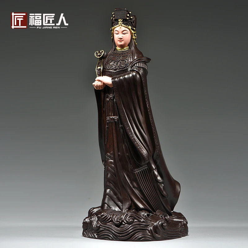 黑檀木雕妈祖神像雕刻摆件天后圣母海神妈祖像家居店铺保平安