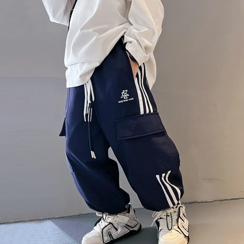 儿童美式复古侧边拉条工装裤秋季男童2023新款休闲裤 3082205O5