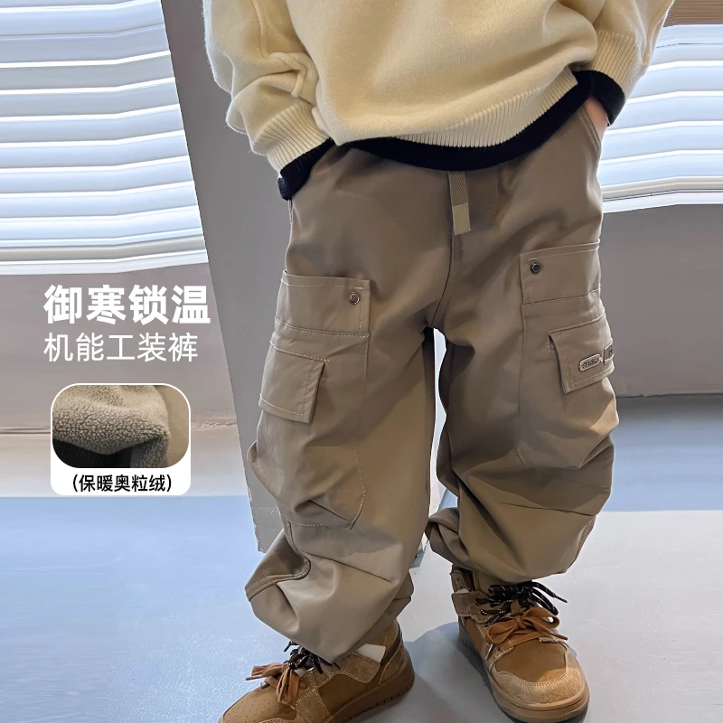 AIAIJKID【拿铁】加绒裤子儿卫裤冬季潮洋气加厚休闲长裤410660O2