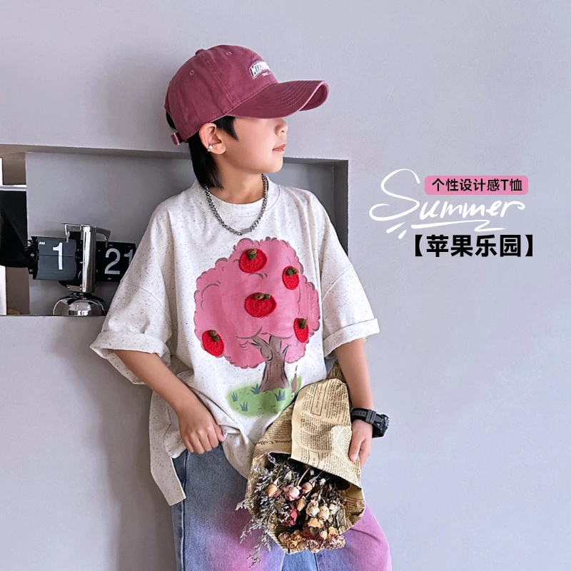 韩版男童百搭半袖T恤儿童短袖2024春夏中大童宽松休闲 4038513O1