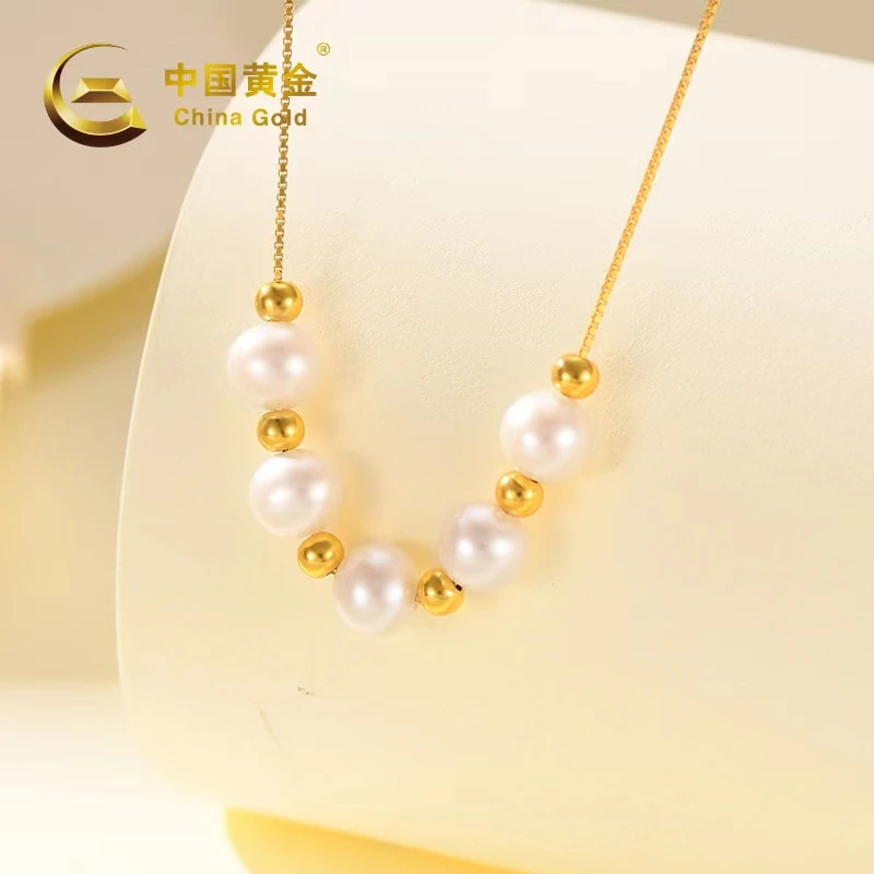 China Gold/中国黄金S925银 珍珠项链简约气质百搭连坠送礼物