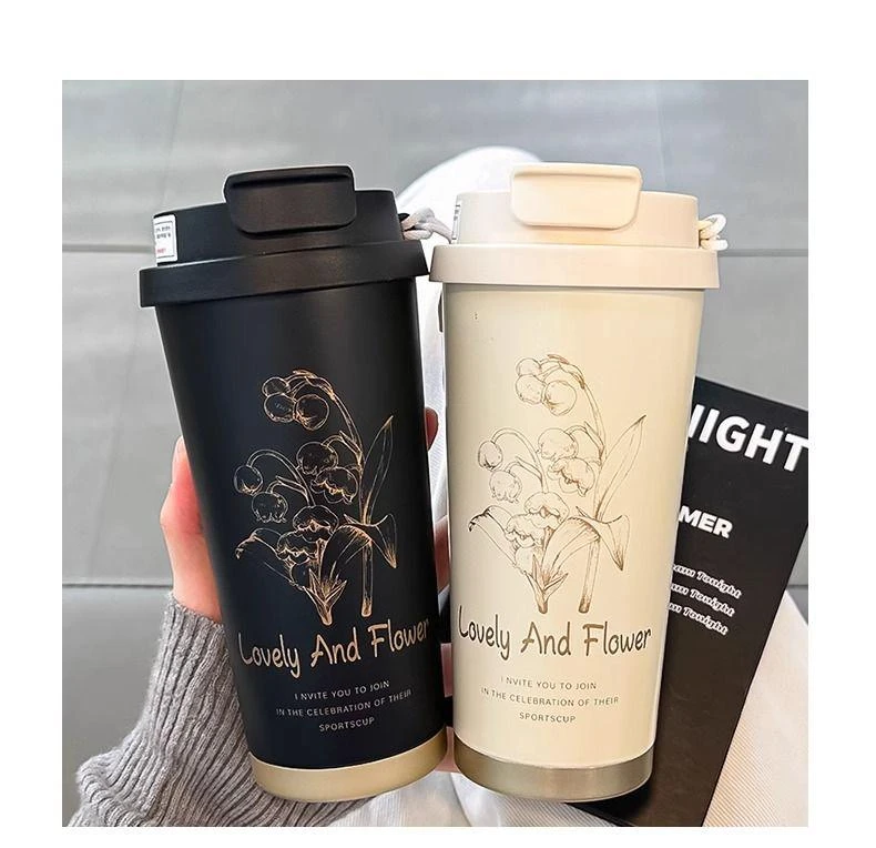 铃兰保温杯咖啡杯女生高颜值316内胆吸管双饮水杯子新婚生日礼物