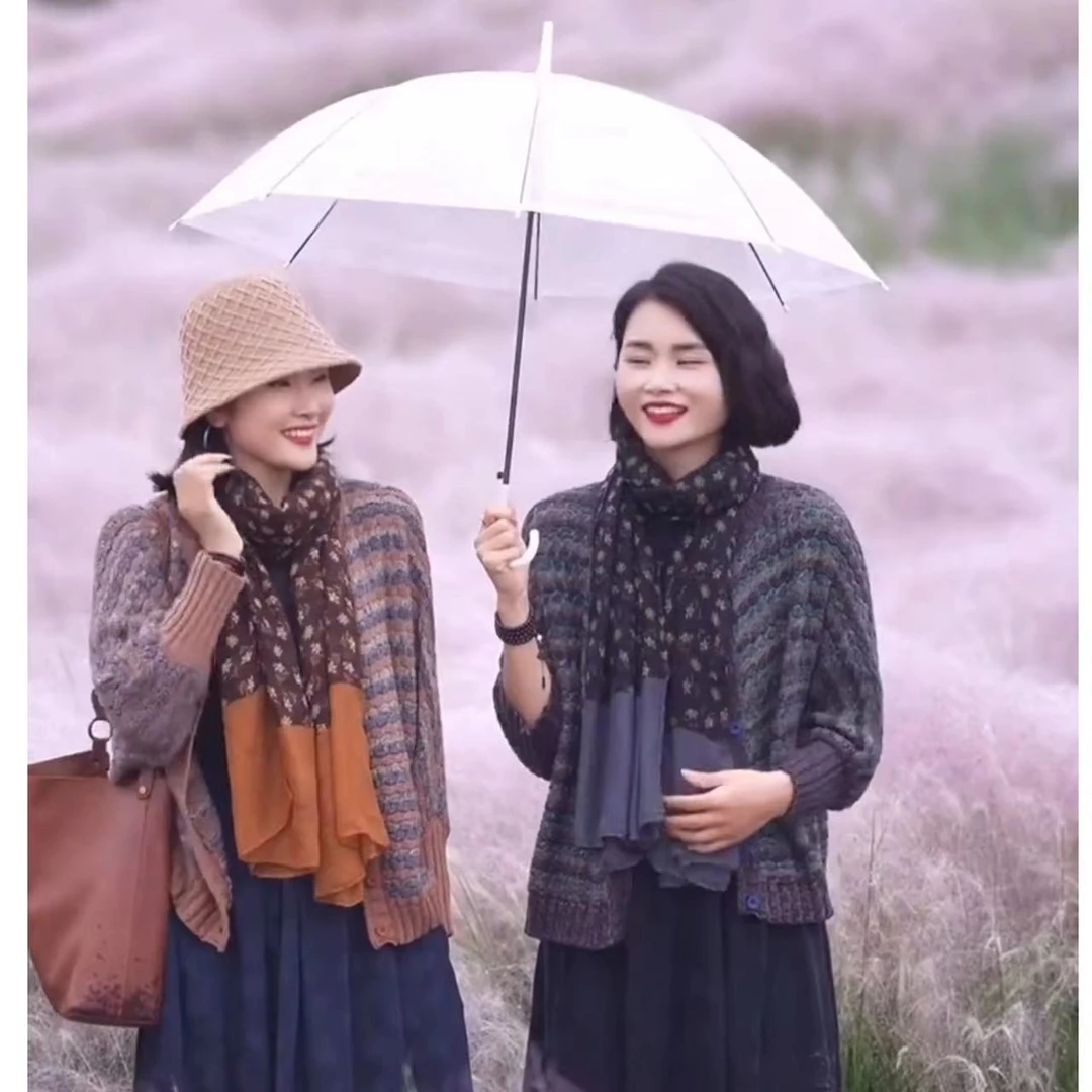 围巾百搭民族风复古文艺丝巾秋季旅游防晒披肩外搭长款女方丝巾