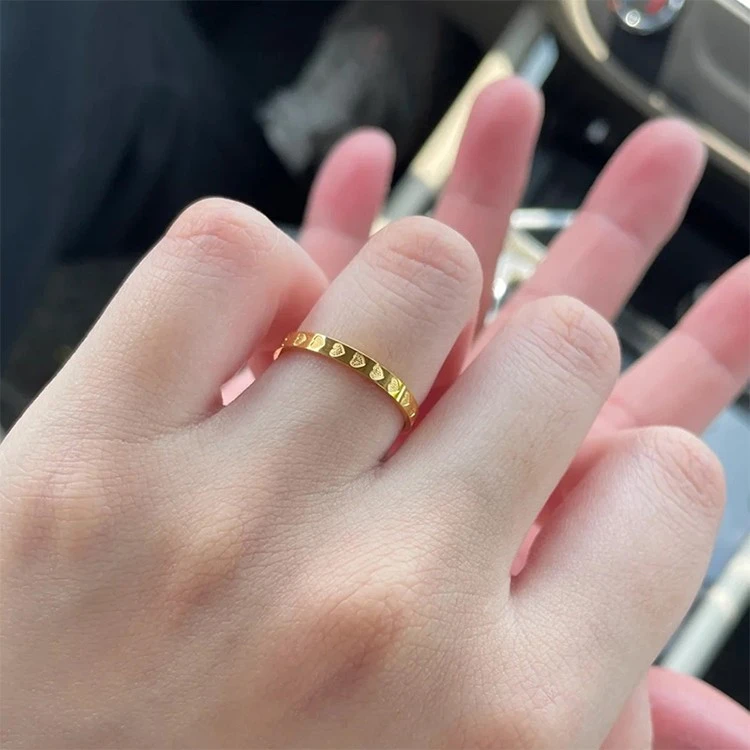 钛钢戒指 爱心满圈戒指女款简约素圈时尚指环不褪色潮ins小众设计