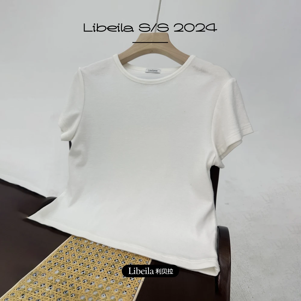 利贝拉T恤白色时尚针织休闲百搭女士夏季半袖简约圆领A43011046