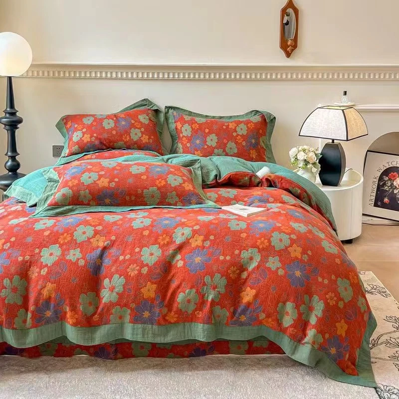 【王厂长】-花蕊系列四件套-A类全棉色织双层纱亲肤柔软纱布