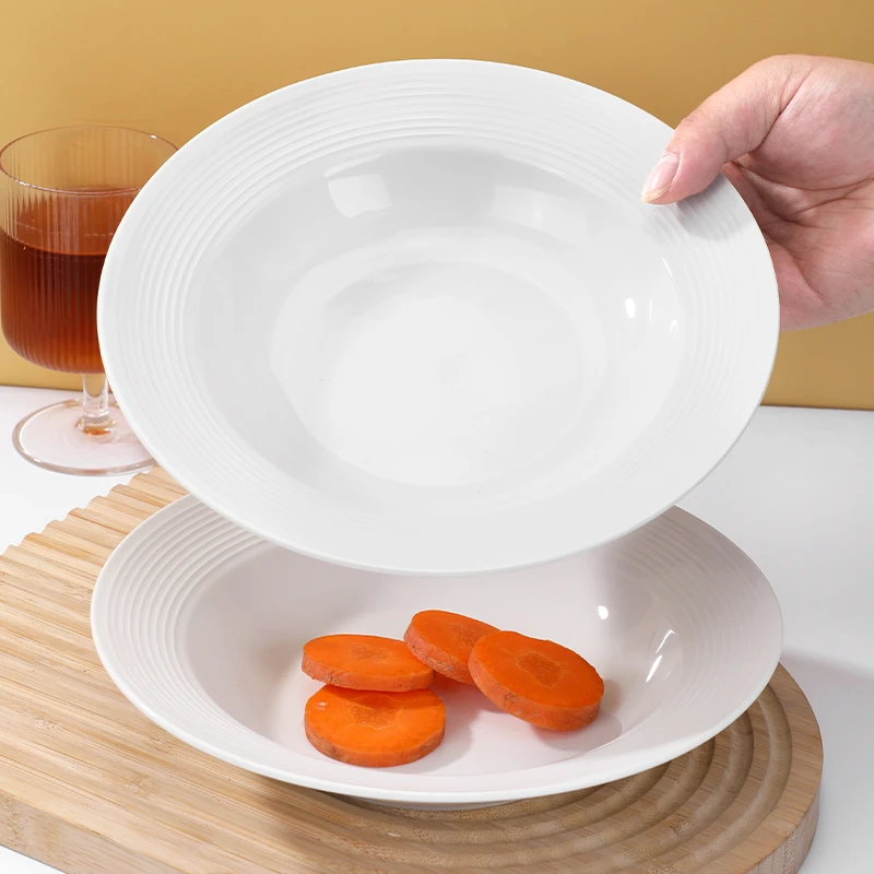 4只装欧式8.75英寸折边草帽盘家用凉面盘外贸陶瓷盘子加深西餐盘