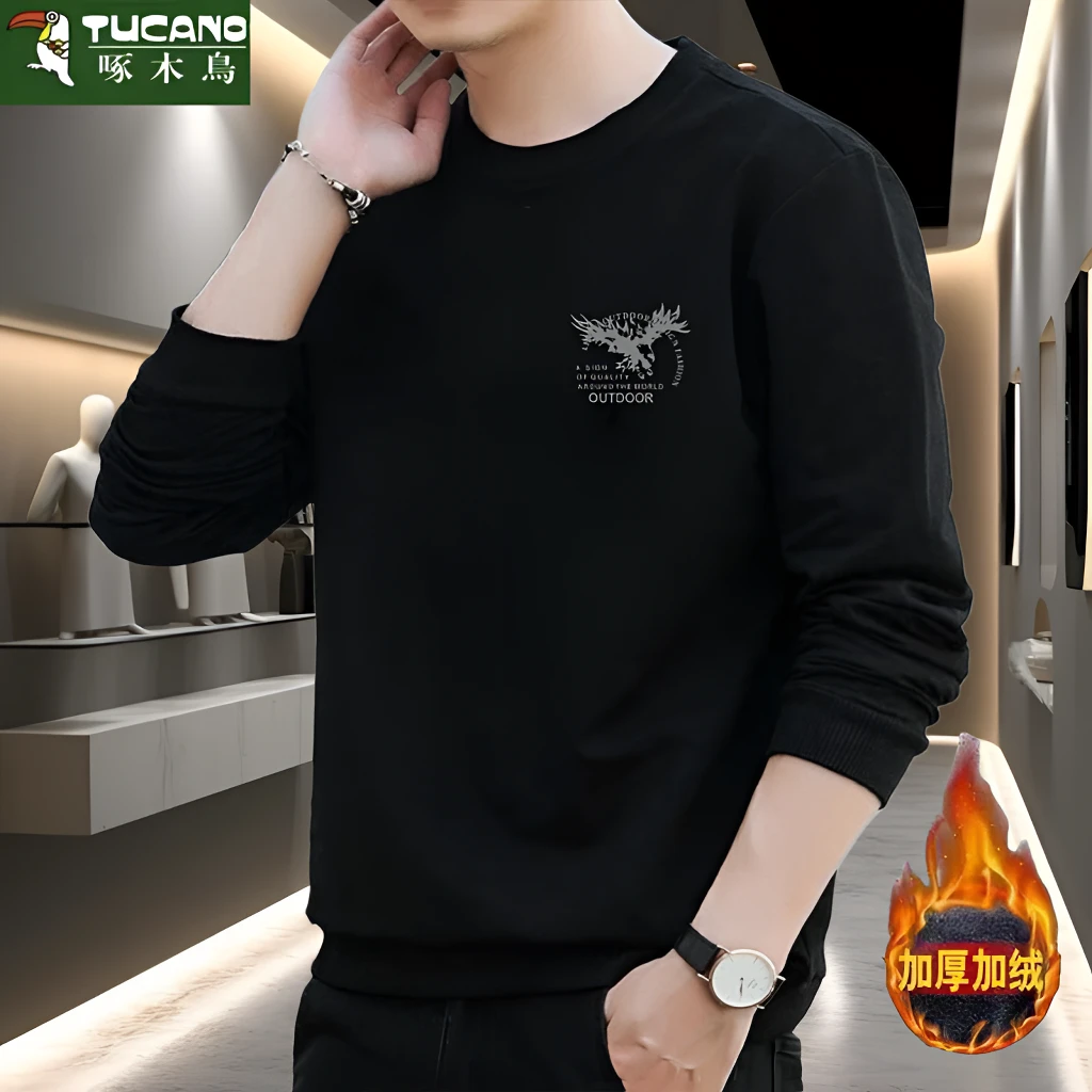 啄木鳥秋冬男士圆领时尚百搭宽松休闲套头韩版潮流长袖秋季男卫衣