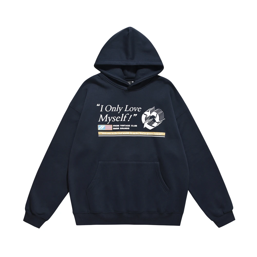 BOBO姐 美式休闲复古秋冬加绒加厚420克舒棉绒印花连帽卫衣