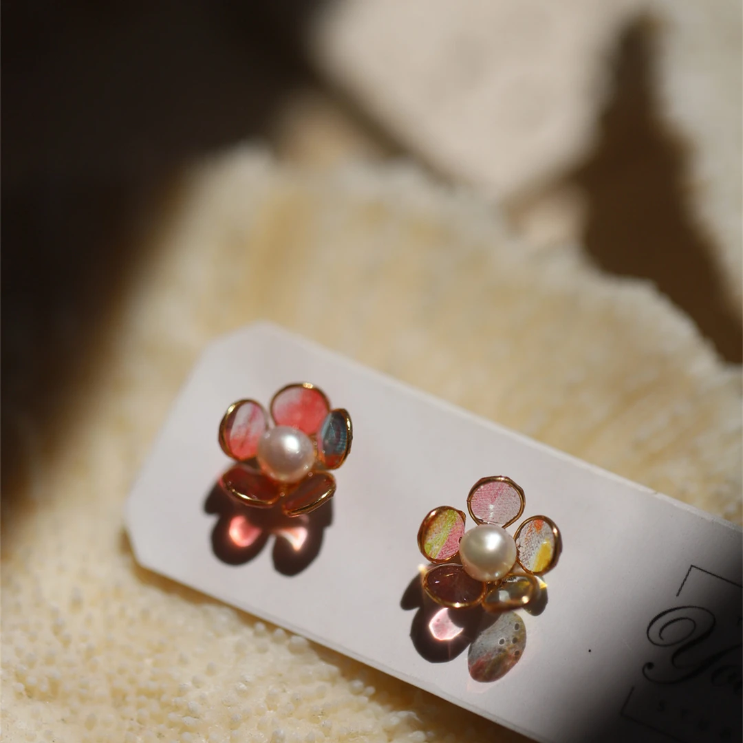 铜合金树脂耳饰 木日一勿原创百搭手作小众高级S925银耳钉轻奢