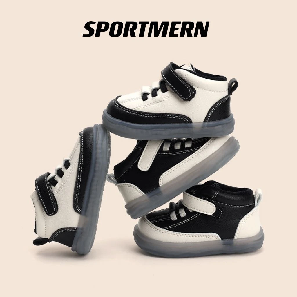 Sportmern学步鞋男宝宝软底加绒保暖婴儿鞋子两岁女童休闲小皮鞋