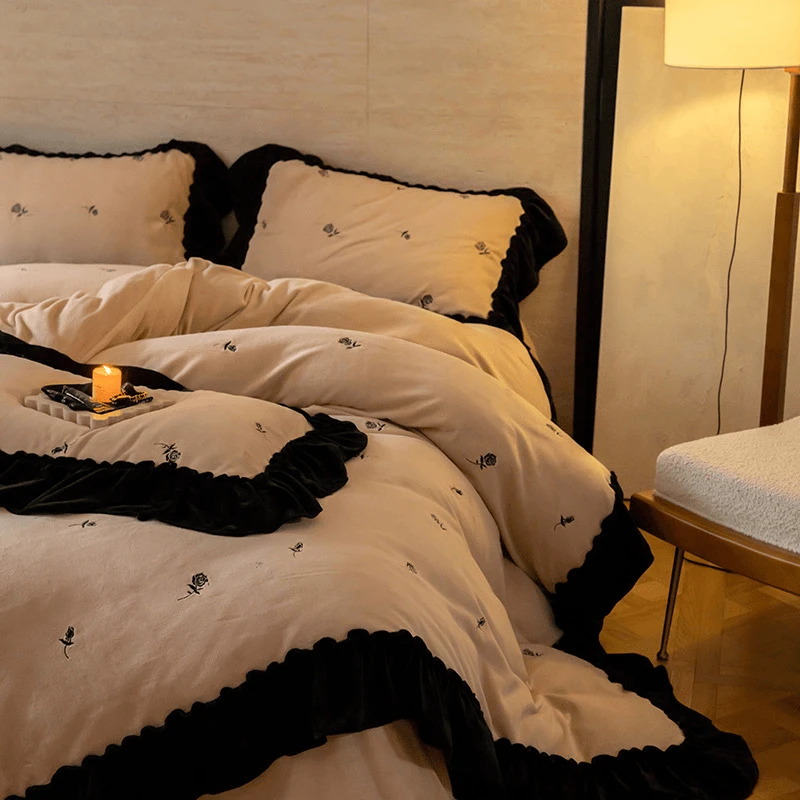 法式冬季牛奶绒四件套高端珊瑚绒保暖被套双面加厚被套床品