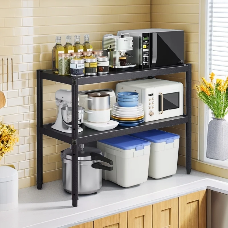 碳钢厨房用台式家用收纳锅架储物架烤箱架两层加厚微波炉架置物架