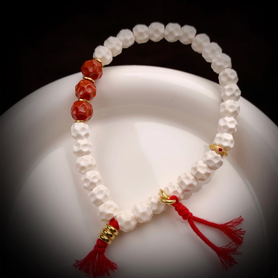 【旷野珠宝】AAA级天然猛犸牙无相手串手持精品果冻料原色精工