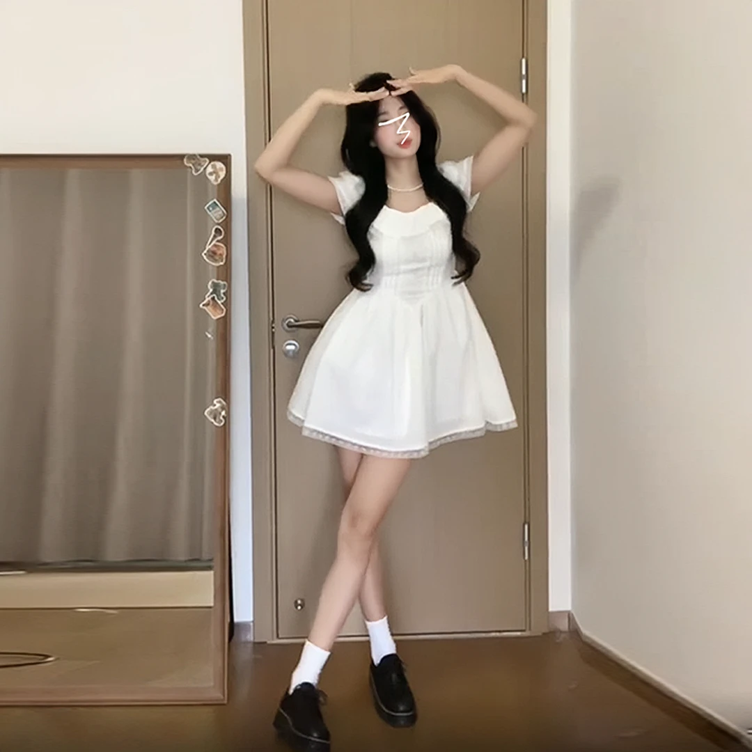 法式初恋白色连衣裙子女夏季产地好物绝美高级感气质收腰蓬蓬短裙