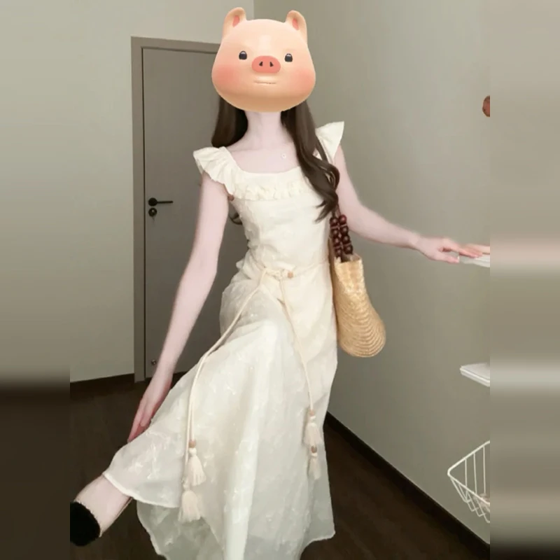 4153法式小众飞飞袖连衣裙子女装夏季新款收腰显瘦高级感气质裙子