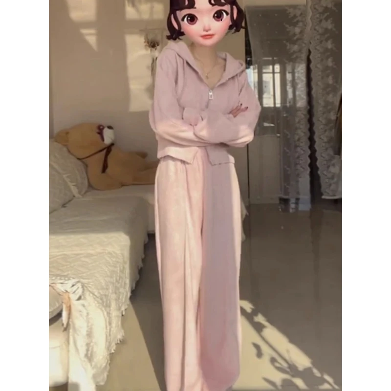 粉色套装早秋季2023新款女装休闲时尚卫衣运动套装磨毛感减龄D524