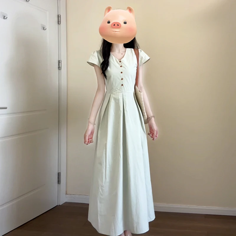 梨型身材v领连衣裙子女装夏季双十一新款茶歇气质超好看长裙3880