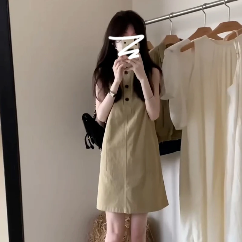 早秋气质无袖吊带背心连衣裙子女装产地好物小个子法式慵懒风长裙