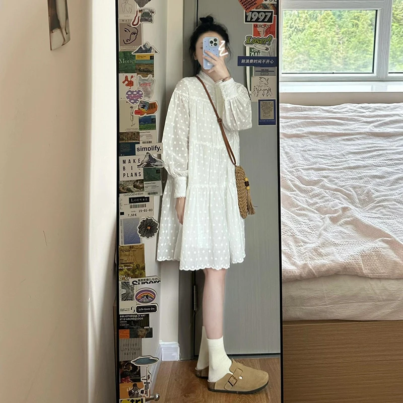 白色连衣裙子早初秋小个子穿搭秋冬装女款2025流行新款氛围感5981