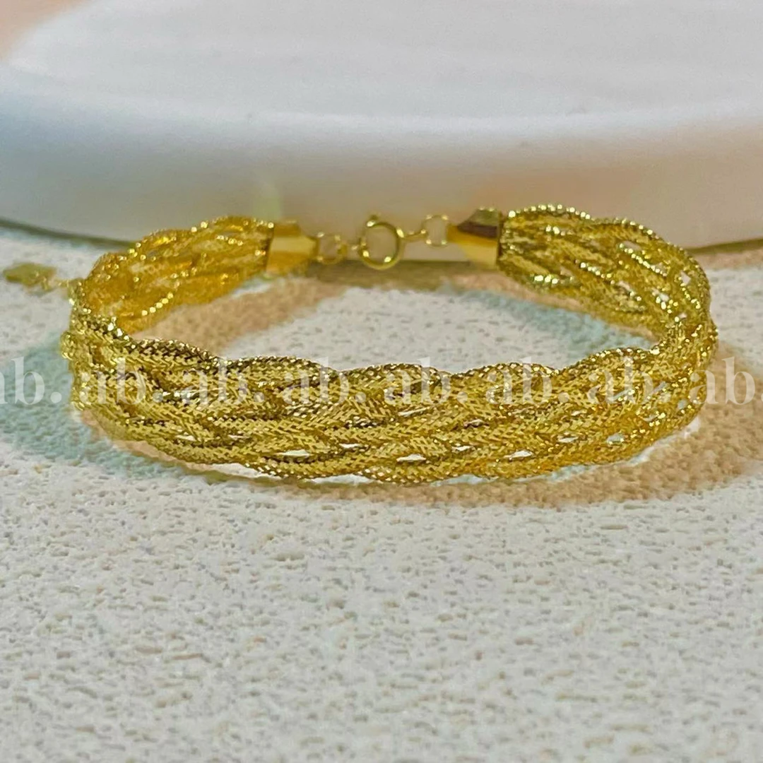 【鲸囍】18K金意大利进口工艺六股编制手圈长约15+3cm#8636