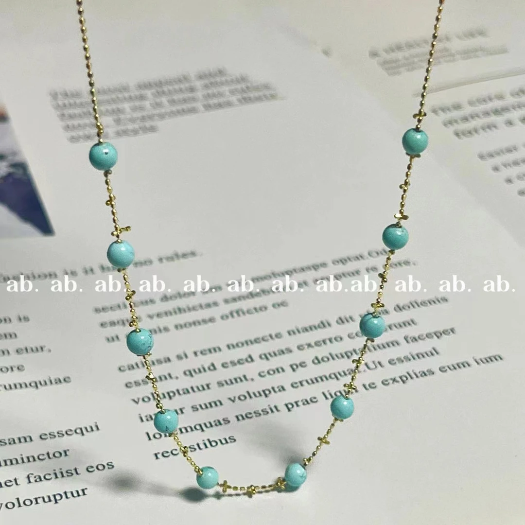 【鲸囍】18K金天然绿松石仙女链抽拉调节45cm#8189