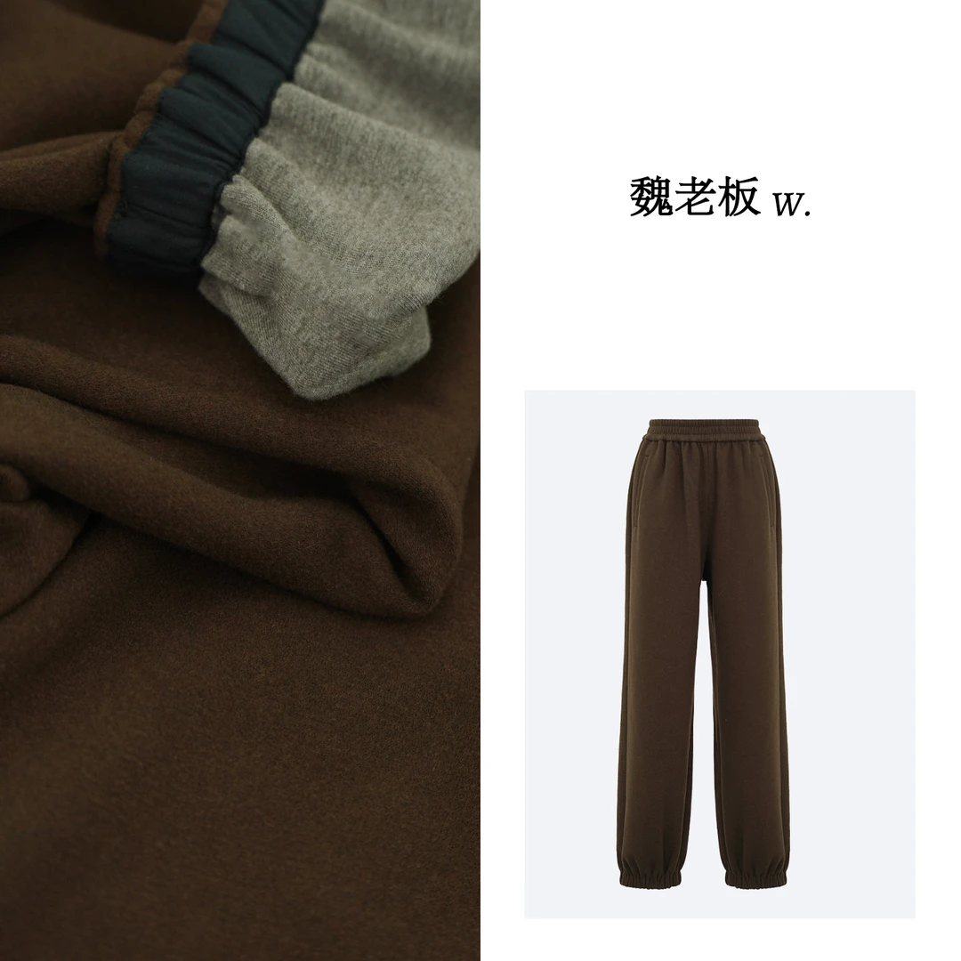 W.Diva【追忆】醋酸绵羊毛休闲松紧腰束脚运动卫裤长裤3K03XC055