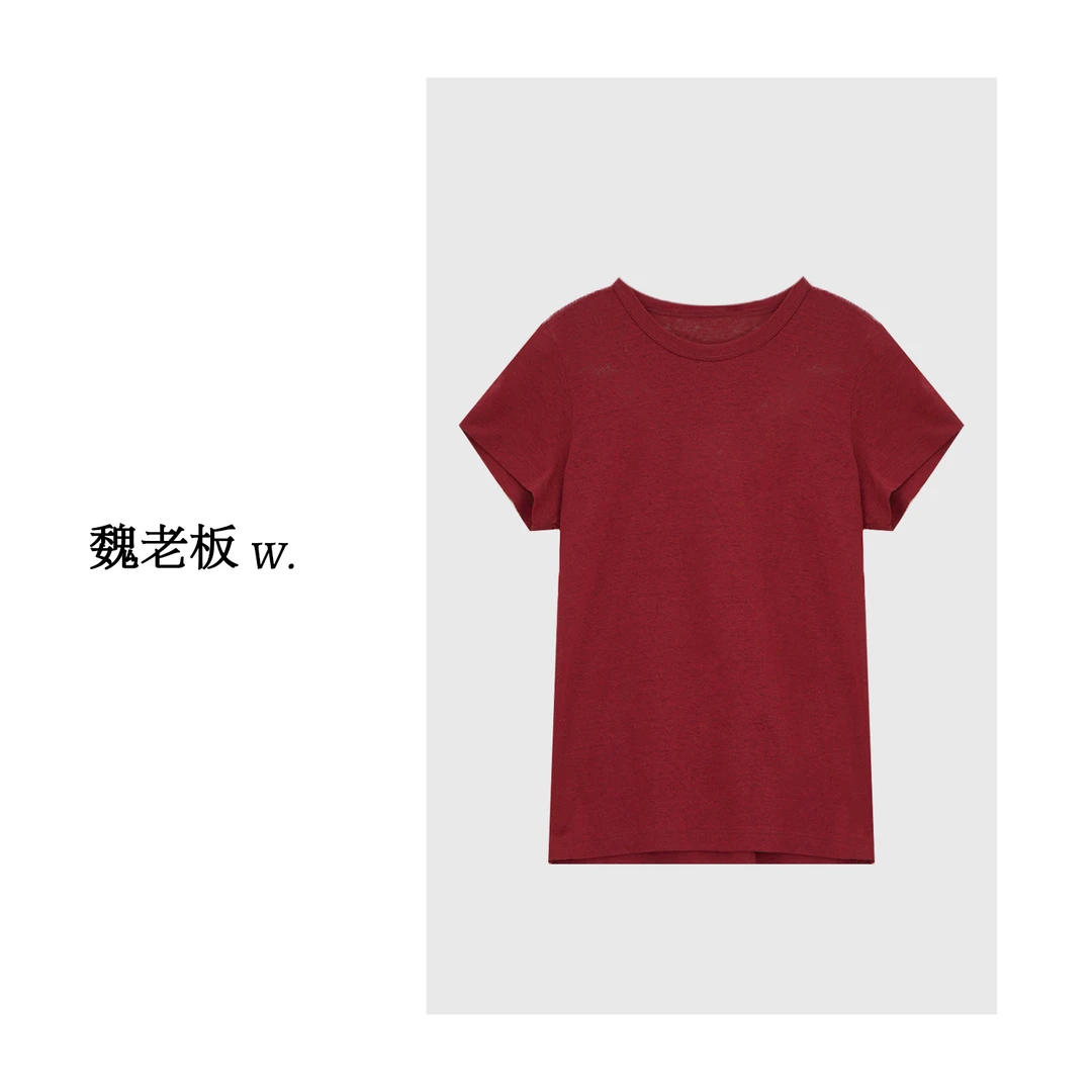 W.Diva【夕颜】进口亚麻简约百搭圆领短袖套头T恤1TDM95700