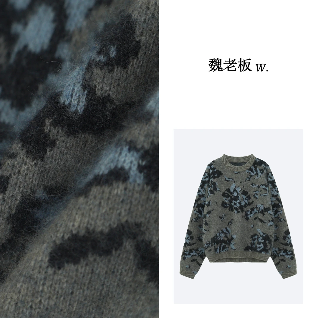 W.Diva【海岸】绵羊毛慵懒风提花气质显瘦圆领长袖毛衣4Z1410029