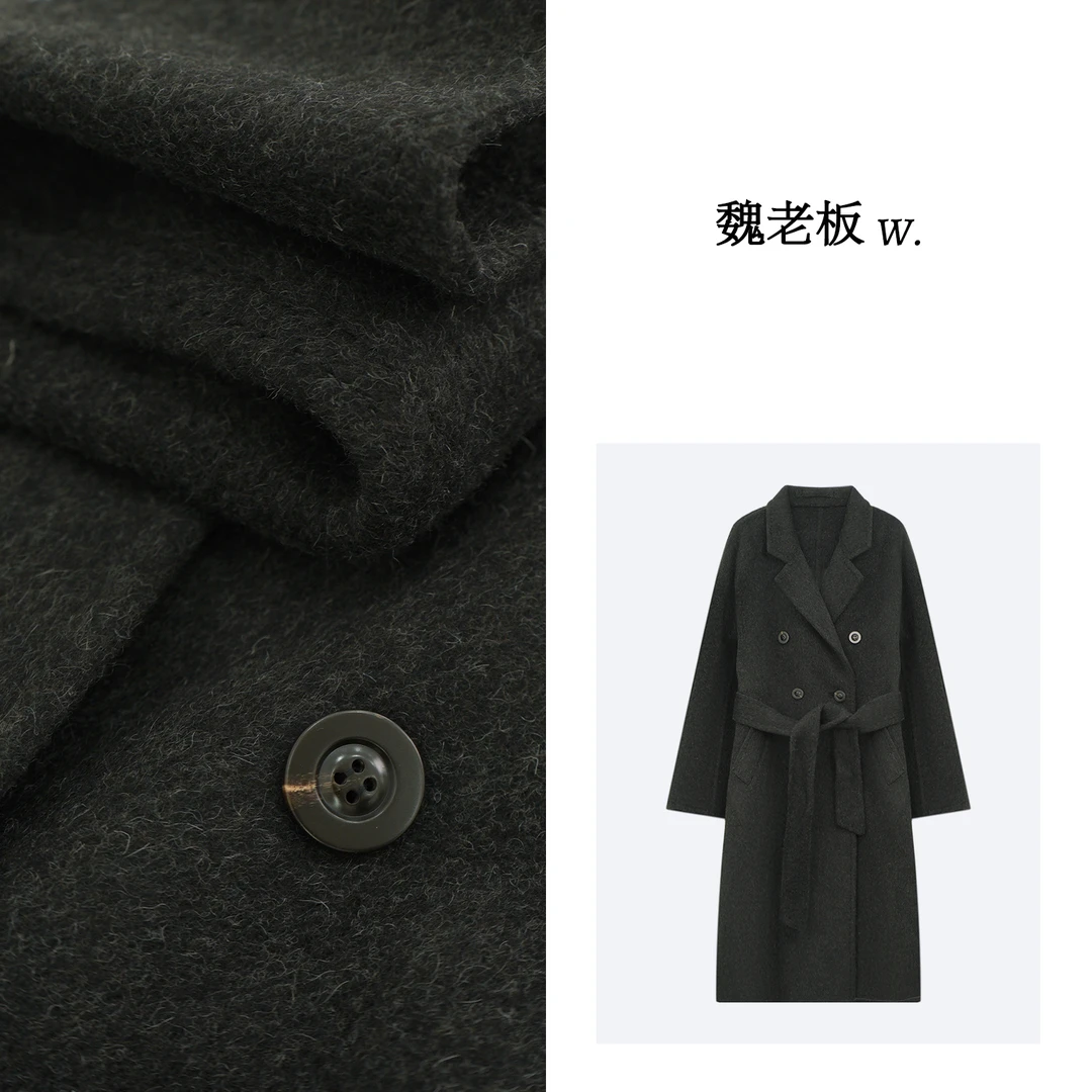 W.Diva【身姿】牦牛绒绵羊毛优雅大气排扣长袖中长款大衣4C27521HM