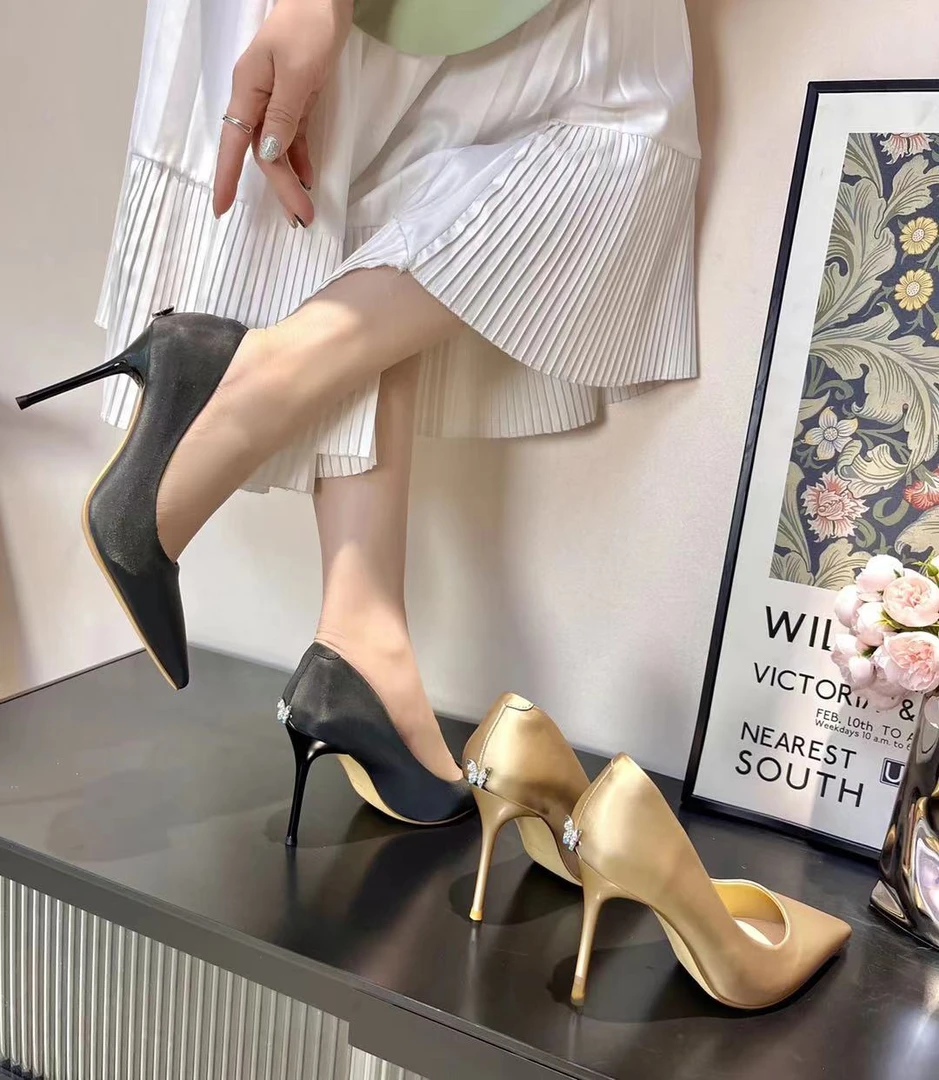 8公分新款女法式时尚小众气质细跟尖头软皮细跟高跟鞋95-188-2