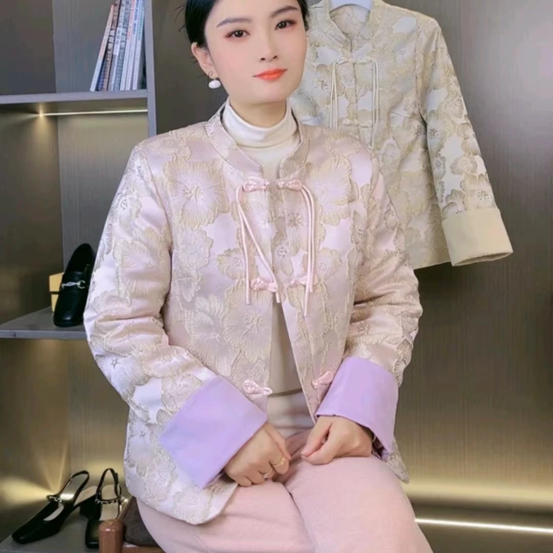 新中式国风【烟雨】重工提花春秋刺绣外套秋冬加棉气质立领复古上衣