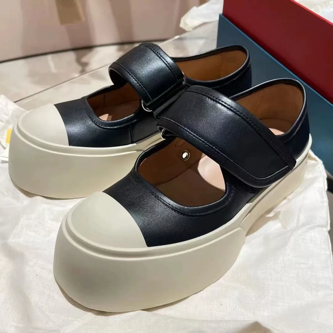 广产！赵露思同款大头鞋羊皮魔术贴玛丽珍轻便舒适厚底圆头女鞋