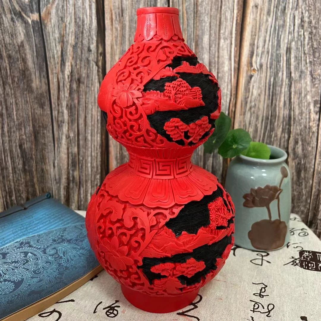 扬州漆器九寸葫芦瓶剔红雕花花瓶脱胎摆件特产礼物