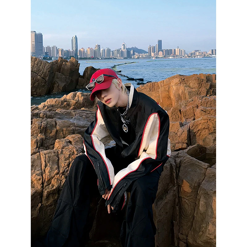 美式高街机车外套男春秋复古痞帅高级感赛车服朴宰范同款飞行夹克