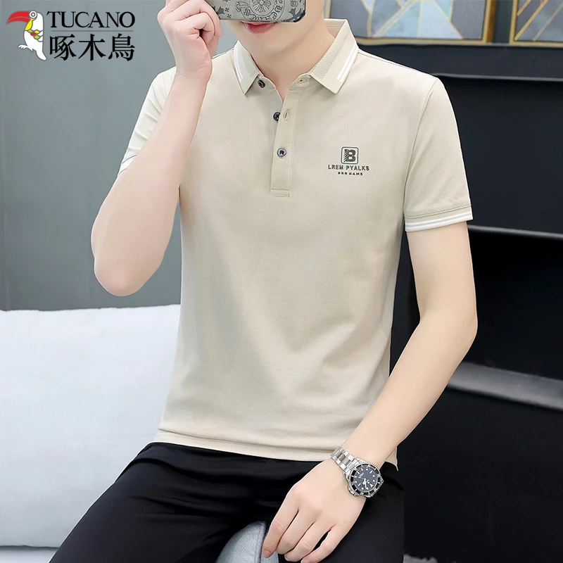 啄木鸟翻领短袖T恤男士POLO男款高端时尚宽松休闲半袖衫纯色透气