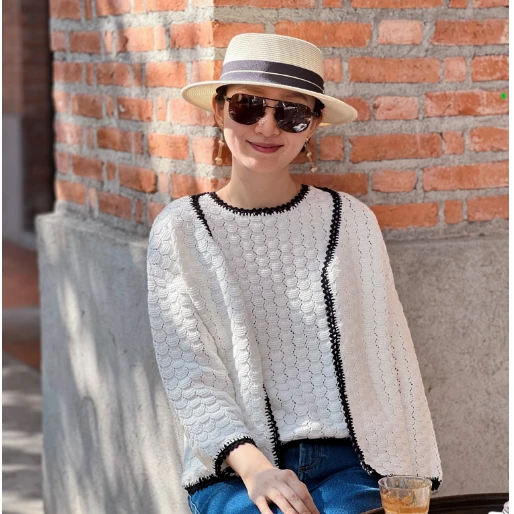 （YY专属）Fancy 镂空针织  时尚百搭夏季白色气质女士宽松重工套装