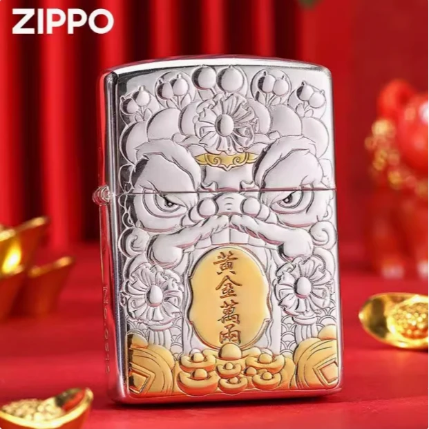 ZIPPO/之宝鎏金黄金万两官方正品盔甲镜面打火机男士银色立体DYJ1