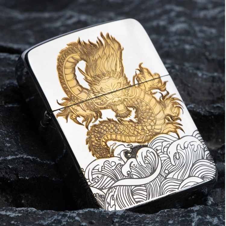 ZIPPO/之宝鎏金鱼跃龙腾官方正品1941复刻军机打火机防风原装DYJ1