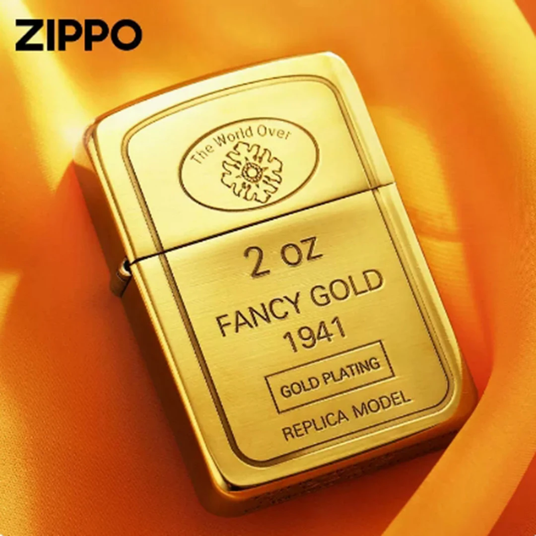 ZIPPO1941复刻小金砖单面证明打火机男士高档个性金色DY9913FK