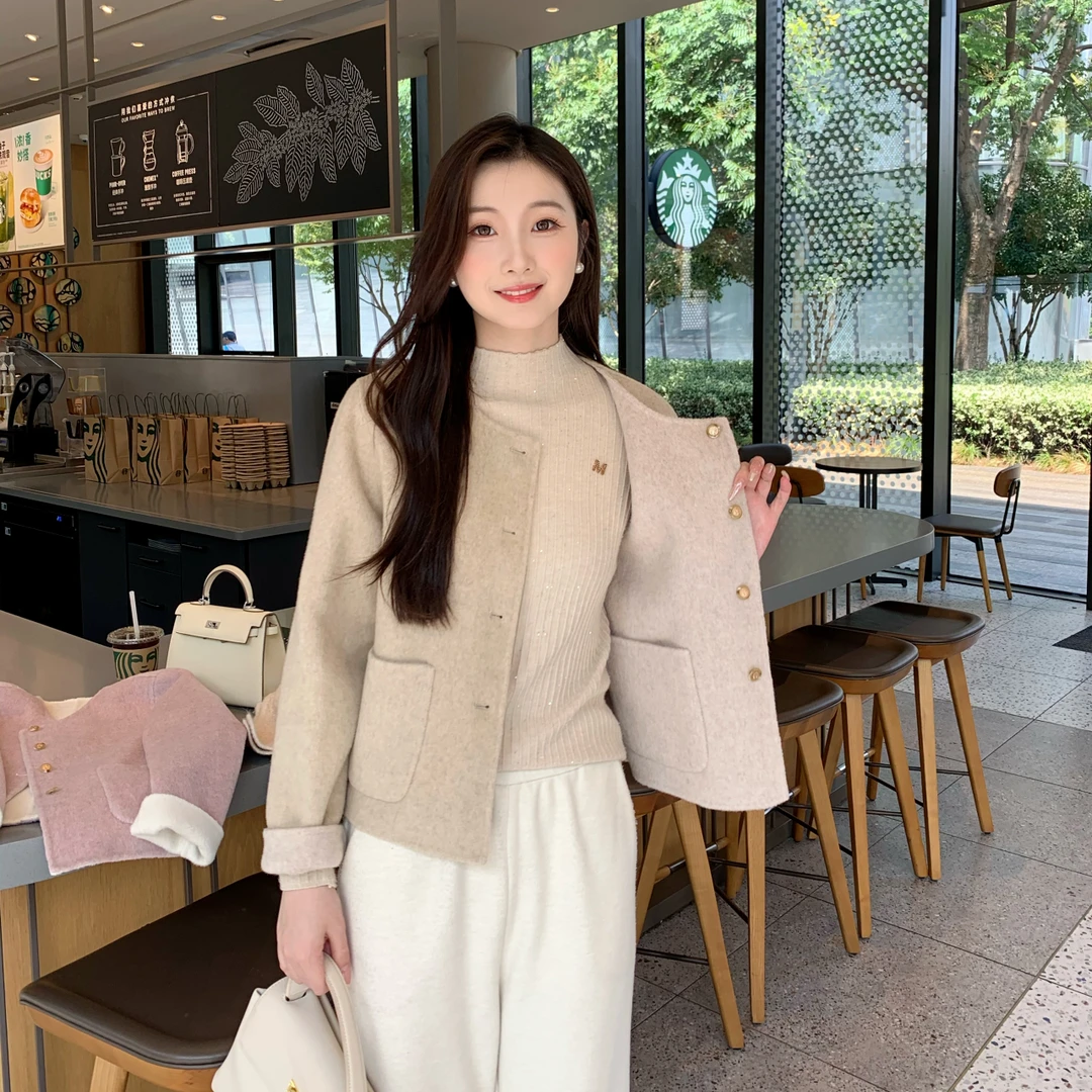 双面穿大衣 轻奢100澳细羊毛双面短款大衣外套DY186/3