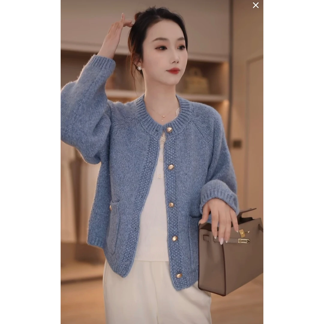 Candy Cloud首尔早秋 混色纱重工针织小香开衫外套KS80/3