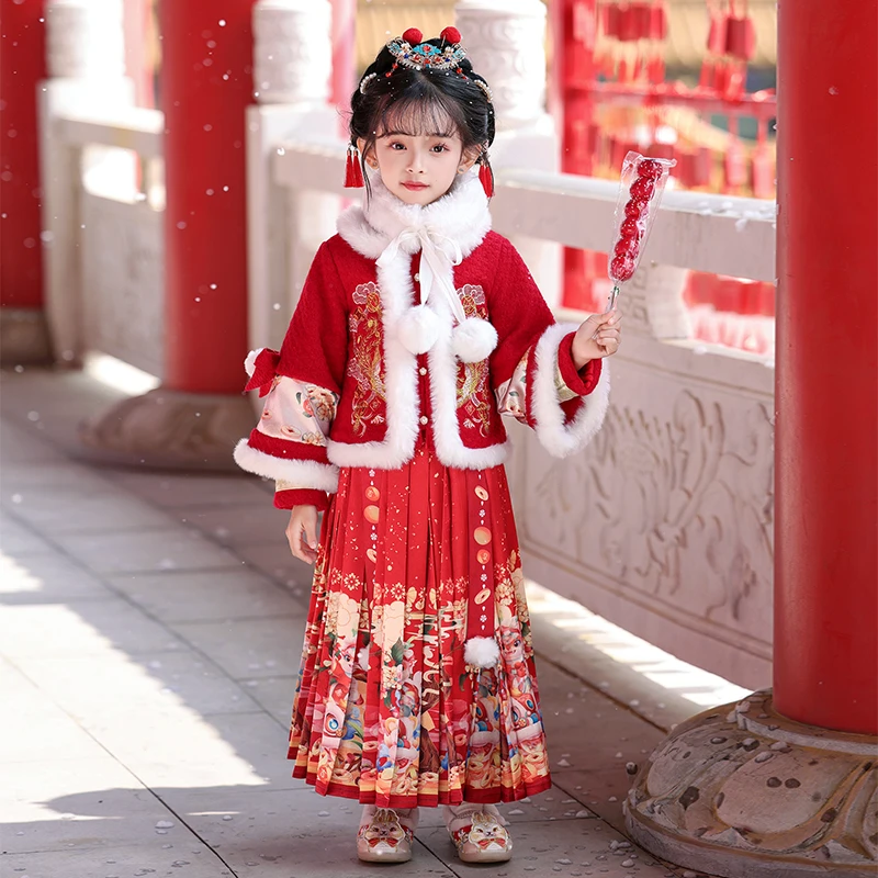 马面裙女童冬汉服拜年服秋冬小女孩公主冬装宝宝冬款套装中国风