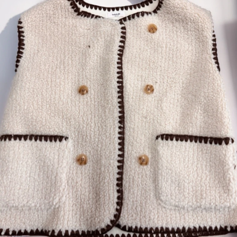 八家时尚毛马甲气质短外套秋季圆领编织针