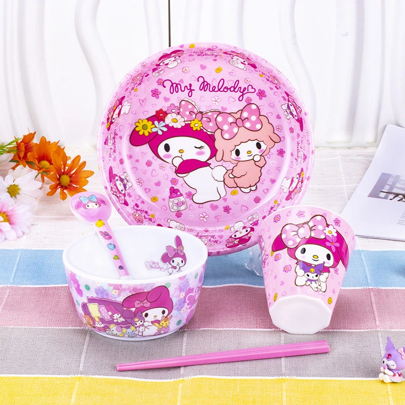 卡通美乐蒂儿童餐具套装小学生耐摔防烫宝宝餐盘分格家用密胺饭碗