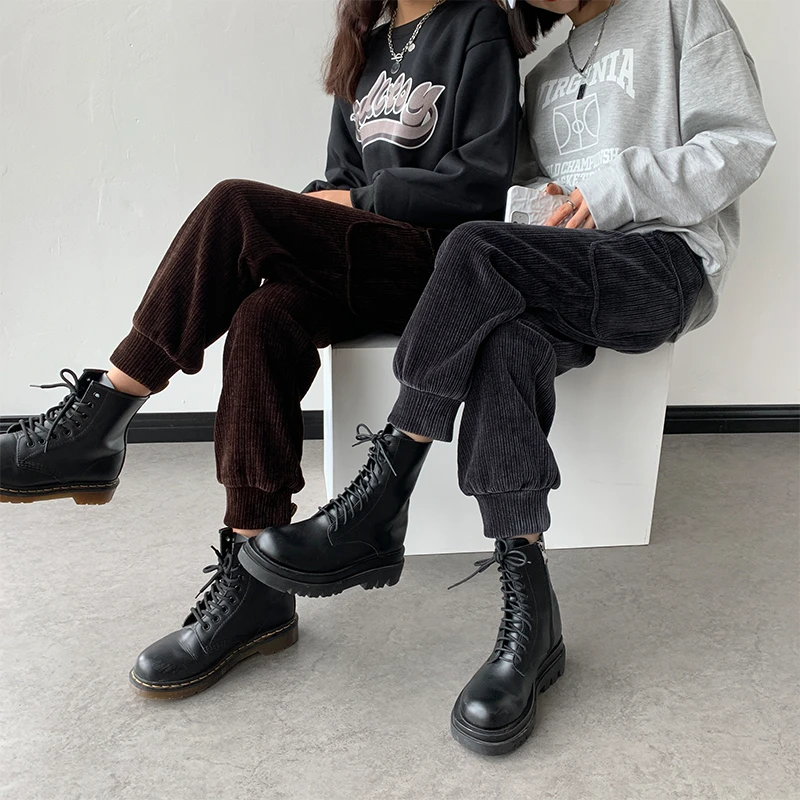 灯芯绒工装裤女春秋显瘦高腰2025冬季新款束脚哈伦萝卜九分哈伦裤