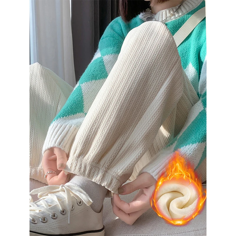 伊丽莎白琼斯加绒加厚束脚卫裤女秋冬显瘦雪尼尔雪尼尔加厚休闲裤