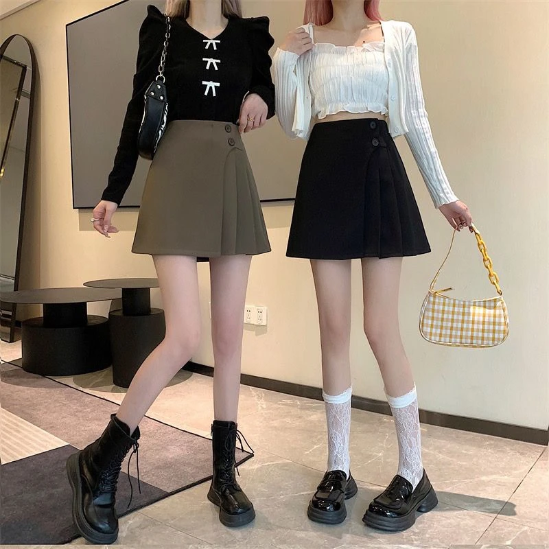 伊丽莎白•琼斯黑色百褶裙半身裙女夏A字裙高腰裙子短伞裙显瘦裤裙