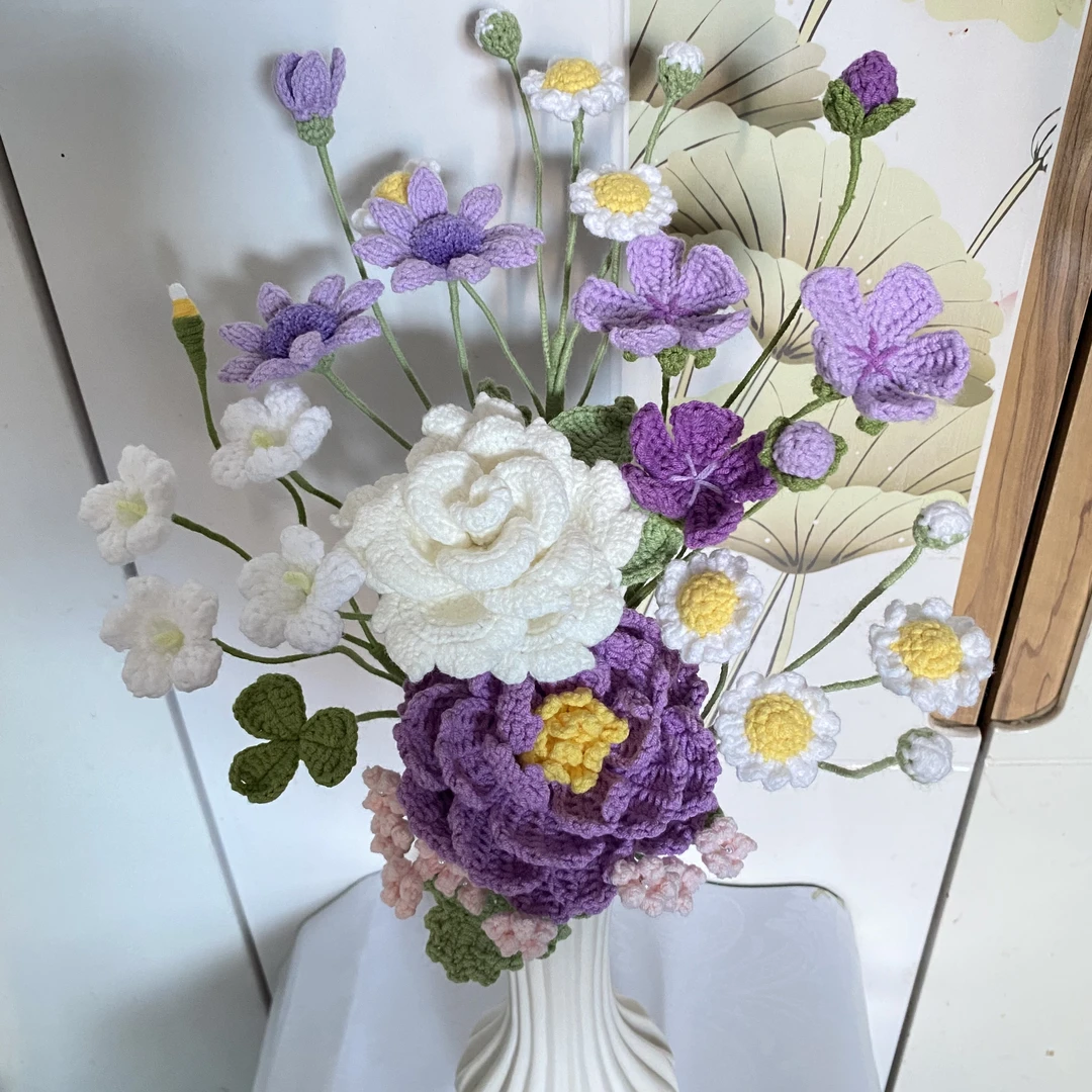 纯手工毛线钩织花束成品批发， 直播间一对一选款后再付款no退no换