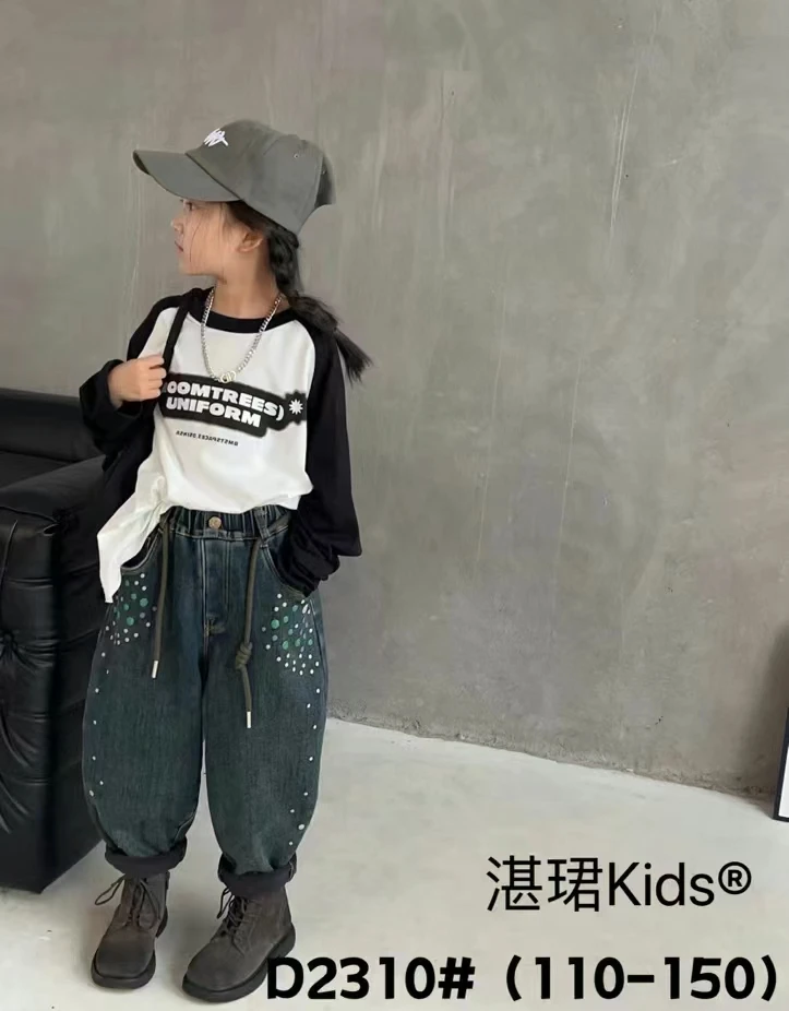 韩版洋气时尚宽松女童冬季一体绒牛仔裤
